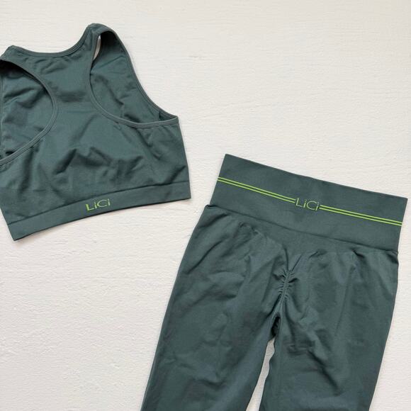 LiCi Green Seamless Activewear Set Sports Bra Leggings, Size Medium - Picture 6 of 6